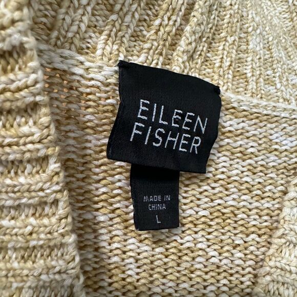 EILEEN FISHER Cardigan Women’s LRG Textured Open Front Neck Cotton Green Beige - Picture 4 of 9